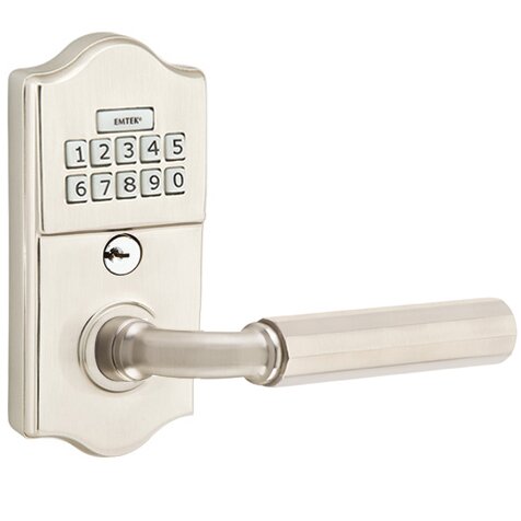 Classic - R-Bar Faceted Lever Electronic Touchscreen Storeroom Lock in Satin Nickel