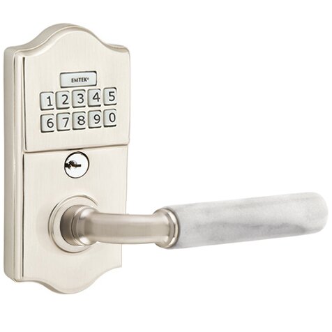 Classic - R-Bar White Marble Lever Electronic Touchscreen Storeroom Lock in Satin Nickel