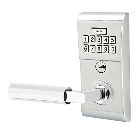 Modern - L-Square Faceted Lever Electronic Touchscreen Storeroom Lock in Polished Chrome