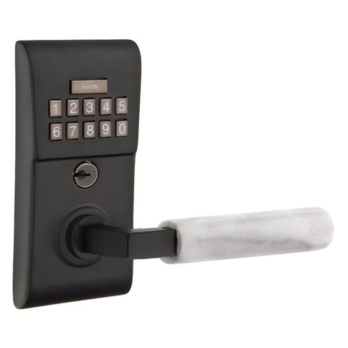 Modern - L-Square White Marble Lever Electronic Touchscreen Storeroom Lock in Flat Black