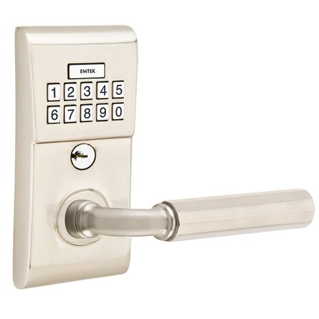 Modern - R-Bar Faceted Lever Electronic Touchscreen Storeroom Lock in Satin Nickel