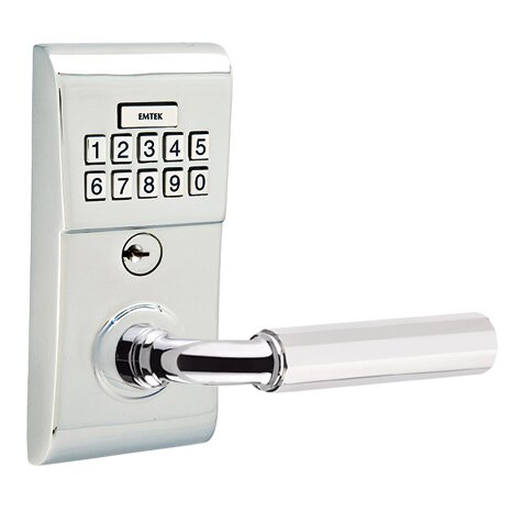 Modern - R-Bar Faceted Lever Electronic Touchscreen Storeroom Lock in Polished Chrome