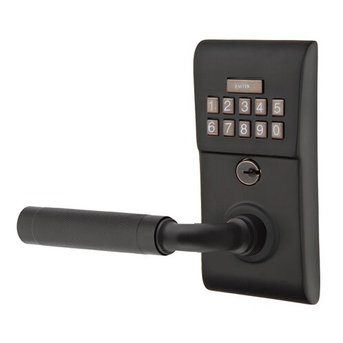 Modern - R-Bar Knurled Lever Electronic Touchscreen Storeroom Lock in Flat Black