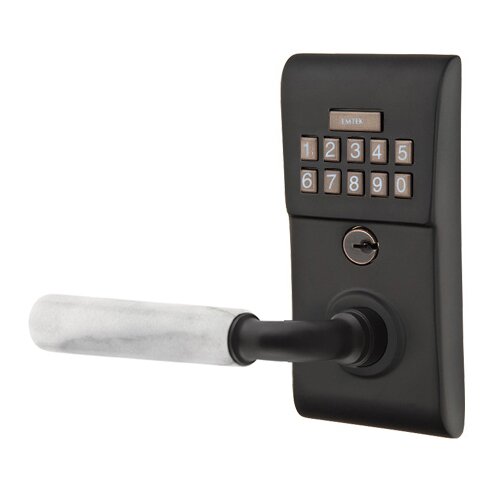 Modern - R-Bar White Marble Lever Electronic Touchscreen Storeroom Lock in Flat Black