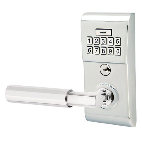Modern - T-Bar Faceted Lever Electronic Touchscreen Storeroom Lock in Polished Chrome