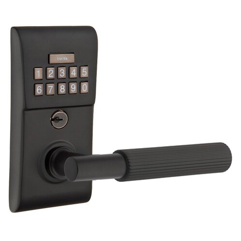 Modern - T-Bar Straight Knurled Lever Electronic Touchscreen Storeroom Lock in Flat Black