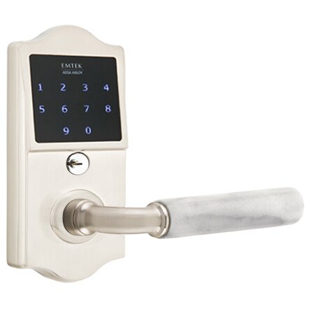 Emtouch Classic - R-Bar White Marble Lever Electronic Touchscreen Lock in Satin Nickel