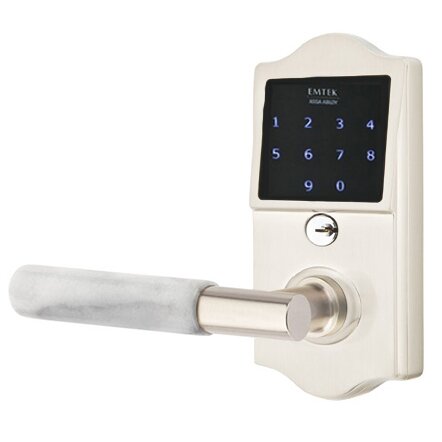 Emtouch Classic - T-Bar White Marble Lever Electronic Touchscreen Lock in Satin Nickel