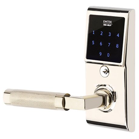 Emtouch - L-Square Knurled Lever Electronic Touchscreen Lock in Polished Nickel