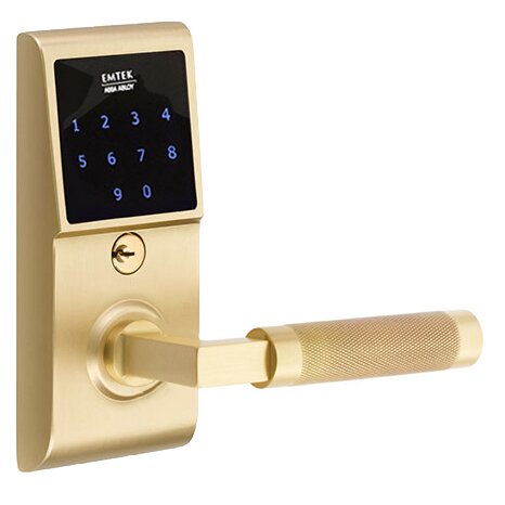 Emtouch - L-Square Knurled Lever Electronic Touchscreen Lock in Satin Brass