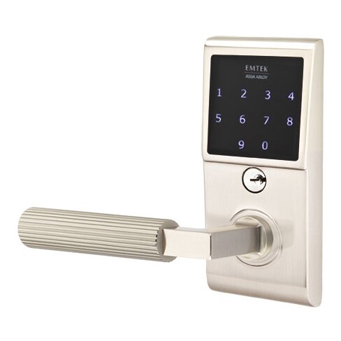 Emtouch - L-Square Straight Knurled Lever Electronic Touchscreen Lock in Satin Nickel