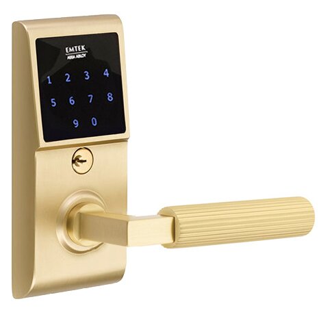 Emtouch - L-Square Straight Knurled Lever Electronic Touchscreen Lock in Satin Brass