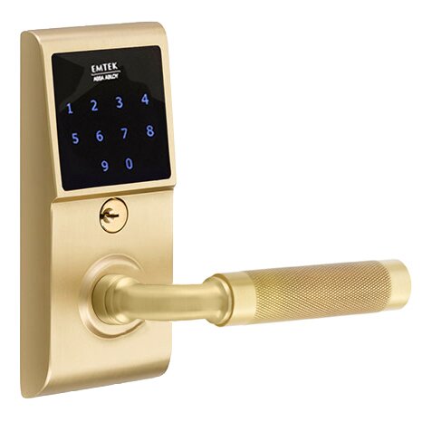 Emtouch - R-Bar Knurled Lever Electronic Touchscreen Lock in Satin Brass