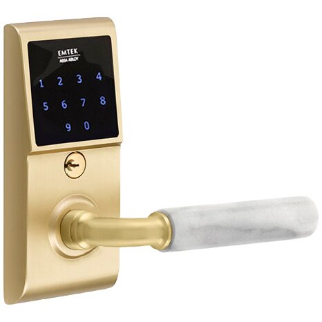 Emtouch - R-Bar White Marble Lever Electronic Touchscreen Lock in Satin Brass