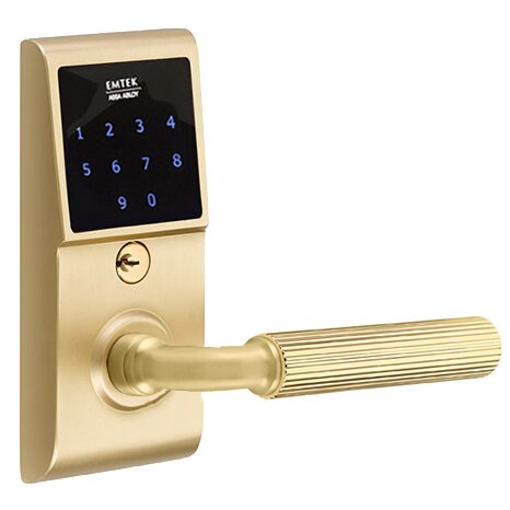 Emtouch - R-Bar Straight Knurled Lever Electronic Touchscreen Lock in Satin Brass