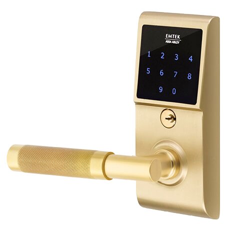 Emtouch - T-Bar Knurled Lever Electronic Touchscreen Lock in Satin Brass