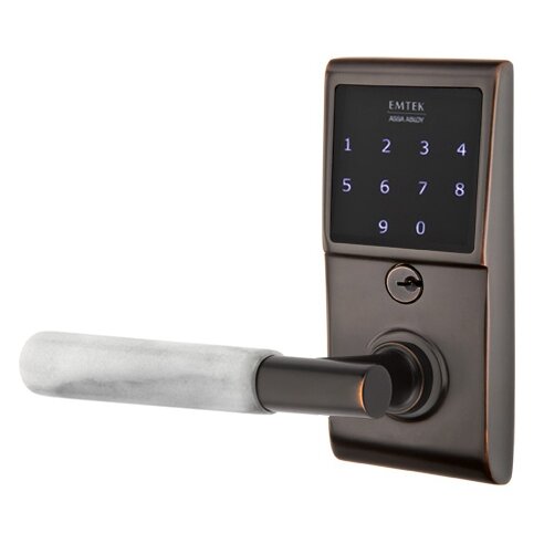 Emtouch - T-Bar White Marble Lever Electronic Touchscreen Lock in Oil Rubbed Bronze