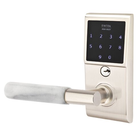 Emtouch - T-Bar White Marble Lever Electronic Touchscreen Lock in Satin Nickel