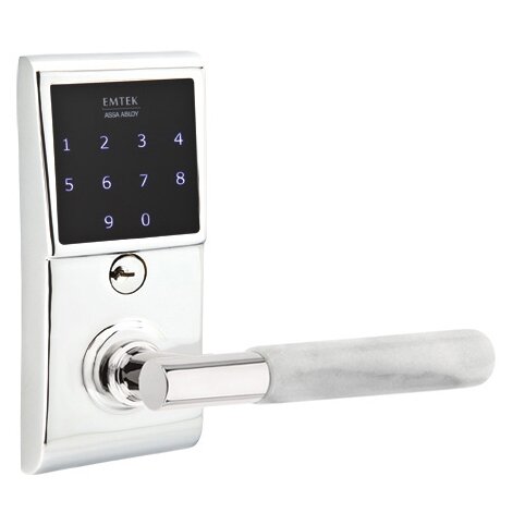 Emtouch - T-Bar White Marble Lever Electronic Touchscreen Lock in Polished Chrome