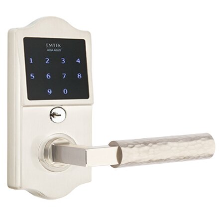 Emtouch Classic - L-Square Hammered Lever Electronic Touchscreen Storeroom Lock in Satin Nickel