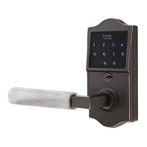 Emtouch Classic - L-Square White Marble Lever Electronic Touchscreen Storeroom Lock in Oil Rubbed Bronze