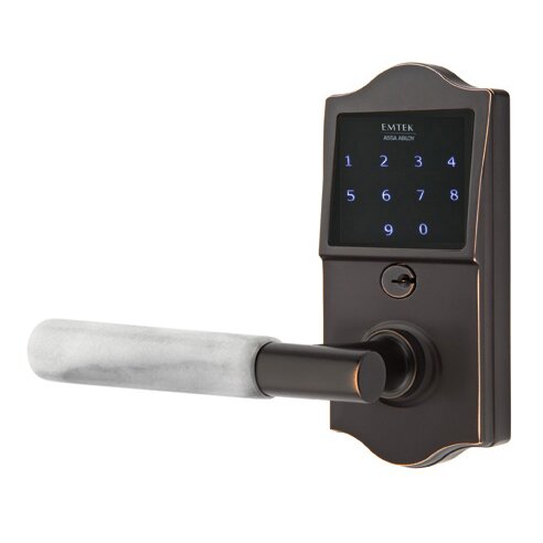 Emtouch Classic - T-Bar White Marble Lever Electronic Touchscreen Storeroom Lock in Oil Rubbed Bronze