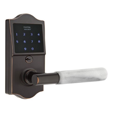 Emtouch Classic - T-Bar White Marble Lever Electronic Touchscreen Storeroom Lock in Oil Rubbed Bronze