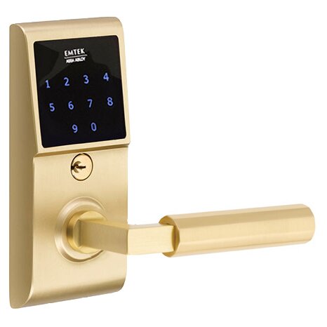 Emtouch - L-Square Faceted Lever Electronic Touchscreen Storeroom Lock in Satin Brass