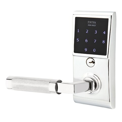 Emtouch - L-Square Knurled Lever Electronic Touchscreen Storeroom Lock in Polished Chrome