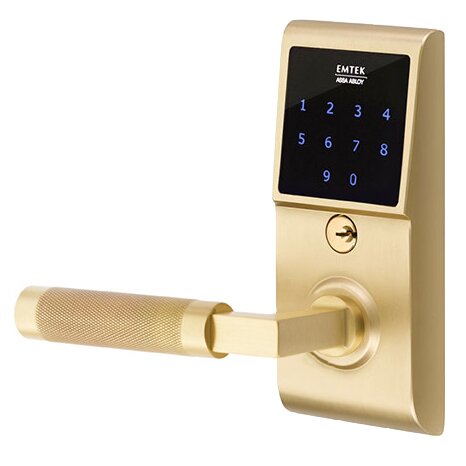 Emtouch - L-Square Knurled Lever Electronic Touchscreen Storeroom Lock in Satin Brass