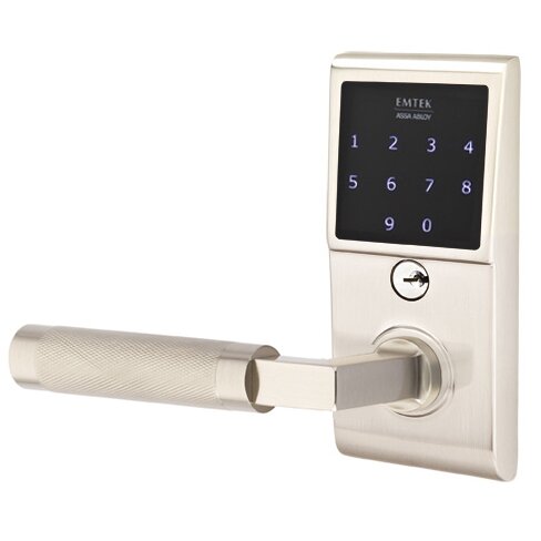 Emtouch - L-Square Knurled Lever Electronic Touchscreen Storeroom Lock in Satin Nickel