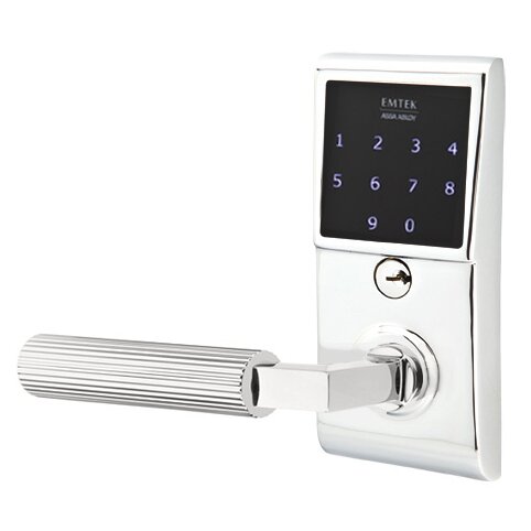 Emtouch - L-Square Straight Knurled Lever Electronic Touchscreen Storeroom Lock in Polished Chrome