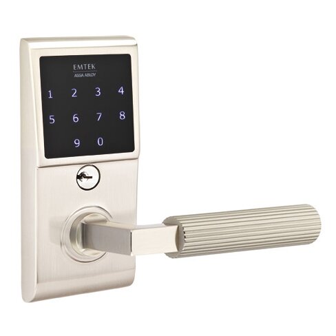 Emtouch - L-Square Straight Knurled Lever Electronic Touchscreen Storeroom Lock in Satin Nickel
