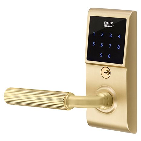 Emtouch - R-Bar Straight Knurled Lever Electronic Touchscreen Storeroom Lock in Satin Brass