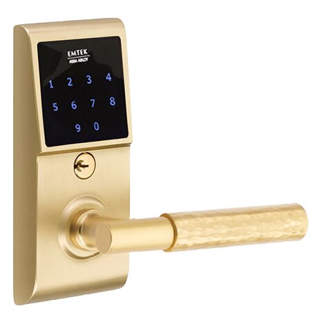 Emtouch - T-Bar Hammered Lever Electronic Touchscreen Storeroom Lock in Satin Brass