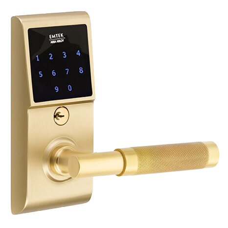 Emtouch - T-Bar Knurled Lever Electronic Touchscreen Storeroom Lock in Satin Brass