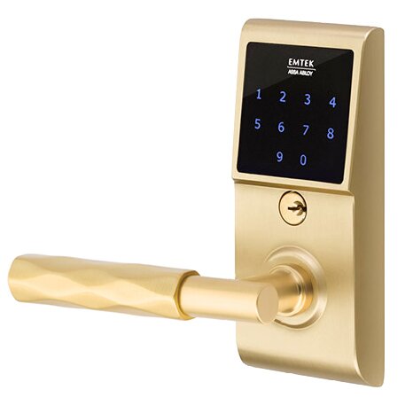Emtouch - T-Bar Tribeca Lever Electronic Touchscreen Storeroom Lock in Satin Brass