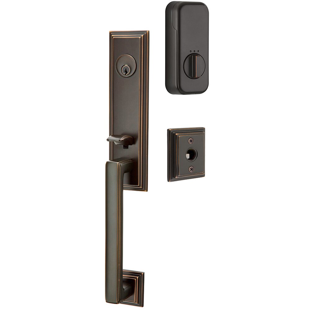 Wilshire Handleset with Empowered Smart Lock Upgrade and Coventry Left Handed Lever in Oil Rubbed Bronze