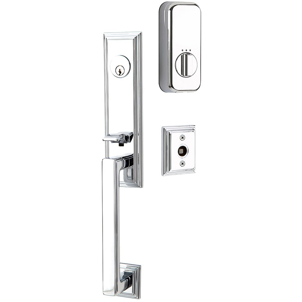 Wilshire Handleset with Empowered Smart Lock Upgrade and Providence Crystal Knob in Polished Chrome