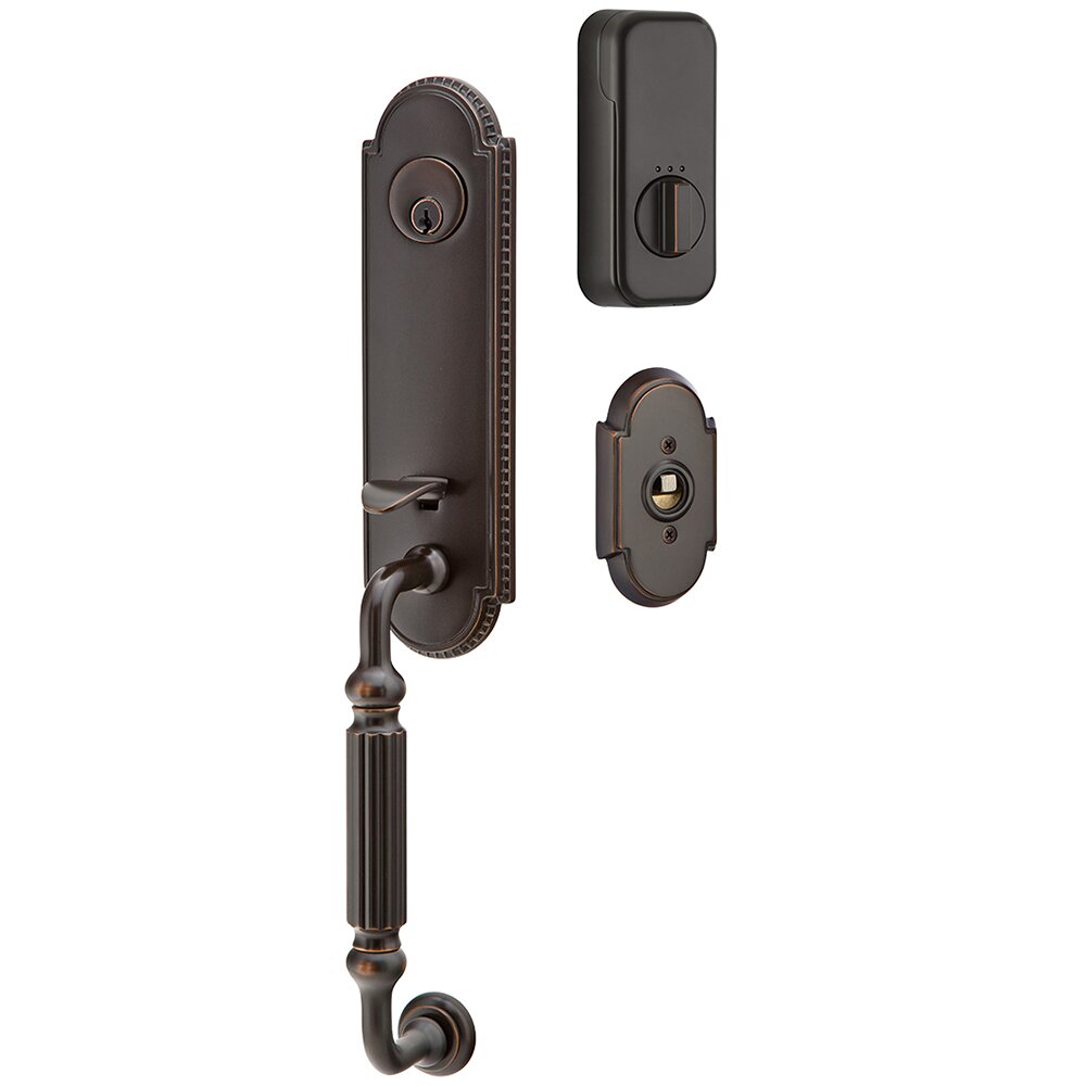 Orleans Handleset with Empowered Smart Lock Upgrade and Providence Crystal Knob in Oil Rubbed Bronze