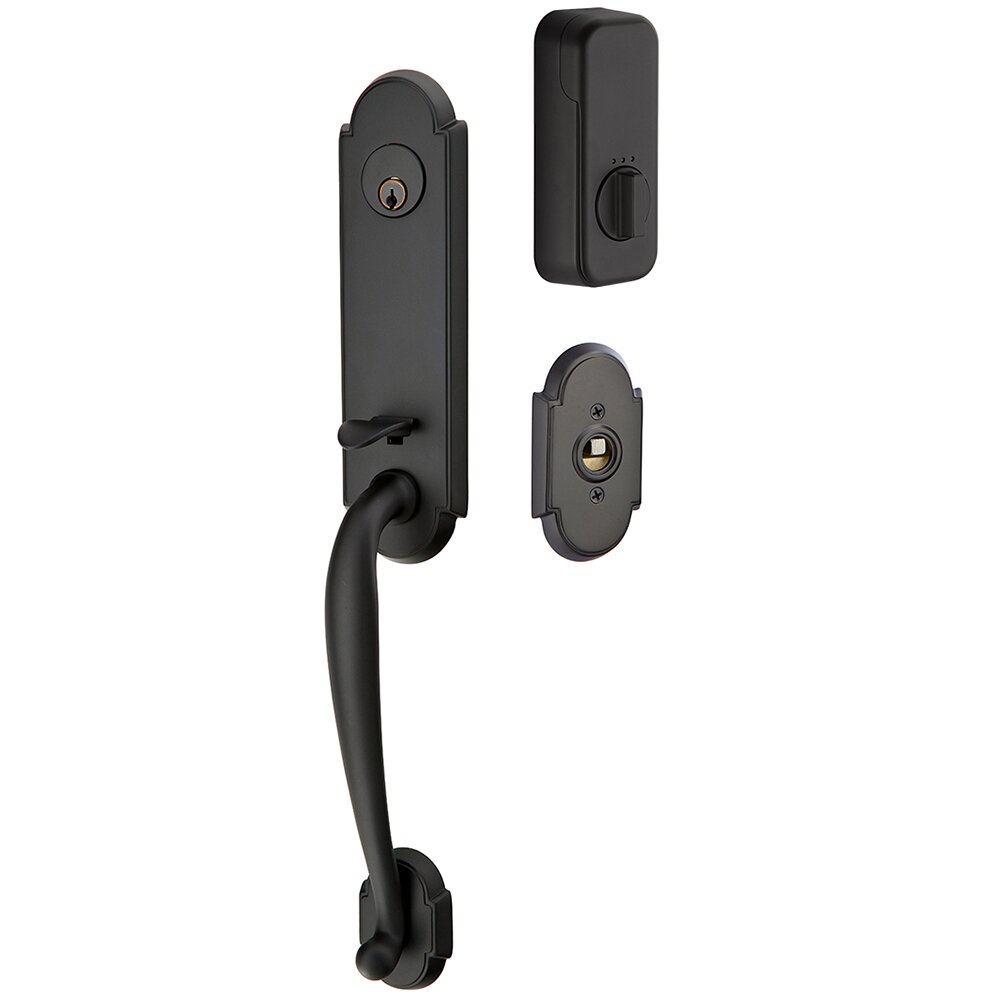 Richmond Handleset with Empowered Smart Lock Upgrade and Hammered Egg Knob in Flat Black