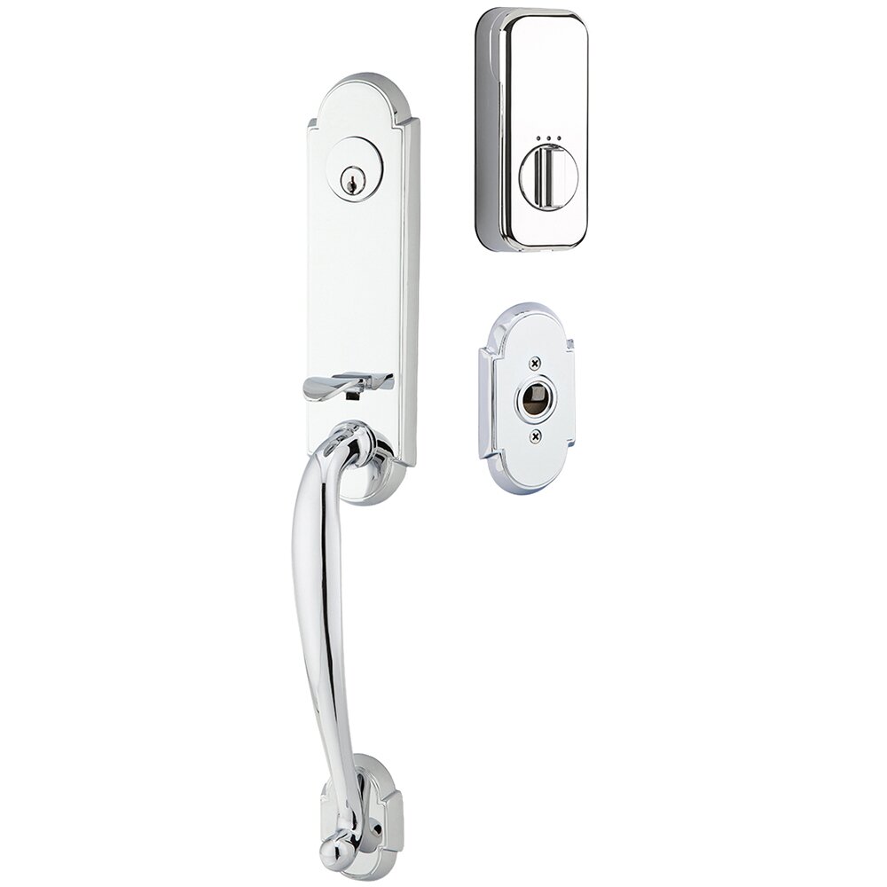 Richmond Handleset with Empowered Smart Lock Upgrade and Modern Disc Crystal Knob in Polished Chrome