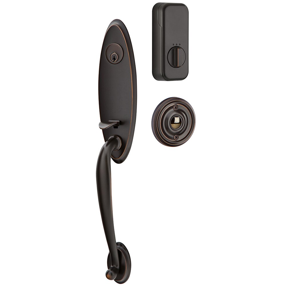 Marietta Handleset with Empowered Smart Lock Upgrade and Hampton Crystal Knob in Oil Rubbed Bronze