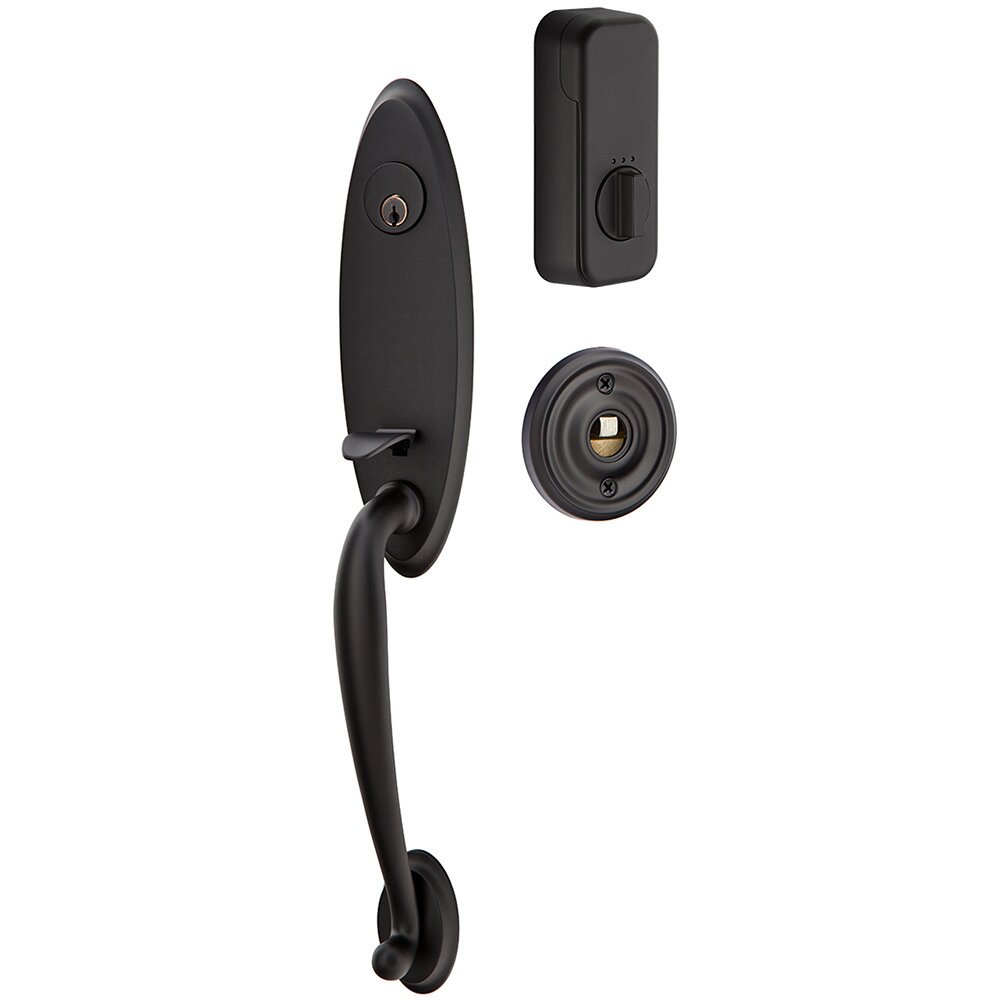 Marietta Handleset with Empowered Smart Lock Upgrade and Helios Right Handed Lever in Flat Black