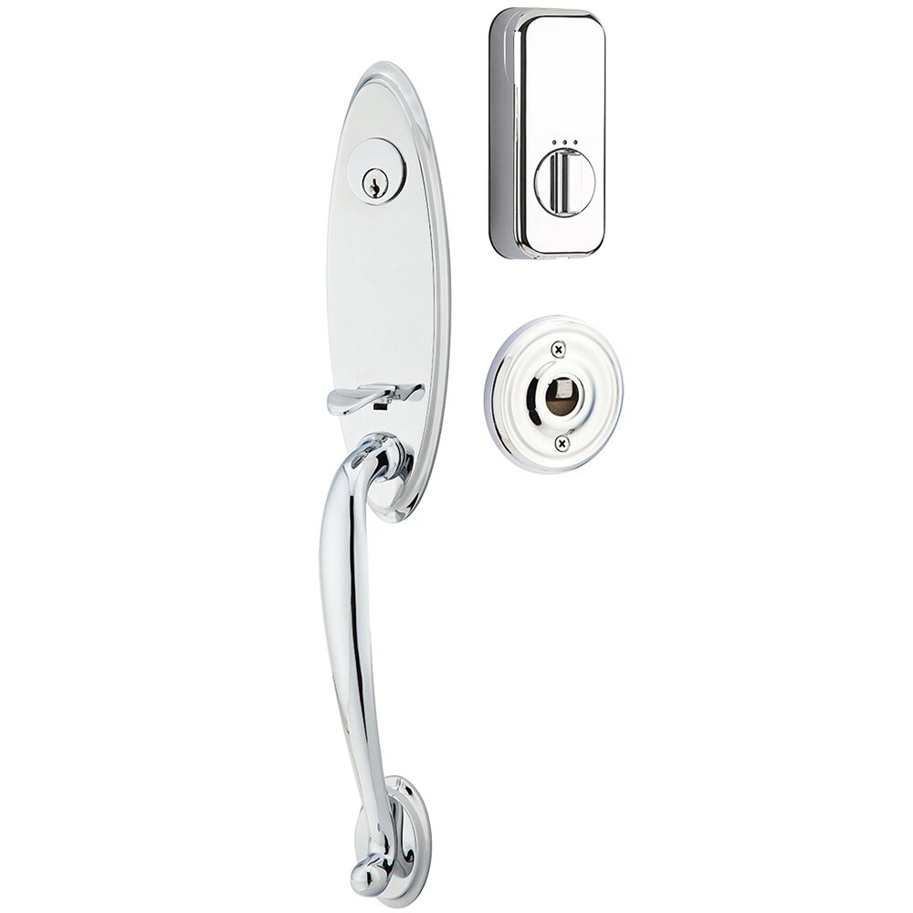 Marietta Handleset with Empowered Smart Lock Upgrade and Norwich Knob in Polished Chrome