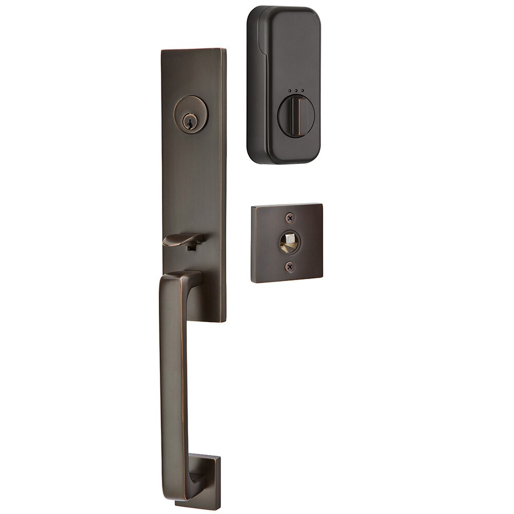 Davos Handleset with Empowered Smart Lock Upgrade and Aston Left Handed Lever in Oil Rubbed Bronze