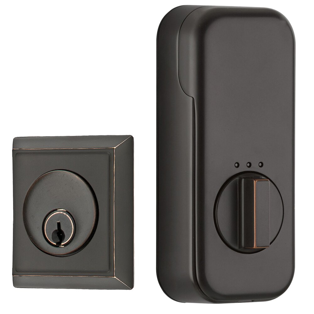 Empowered Rectangular Single Cylinder Deadbolt Connected by August in Oil Rubbed Bronze