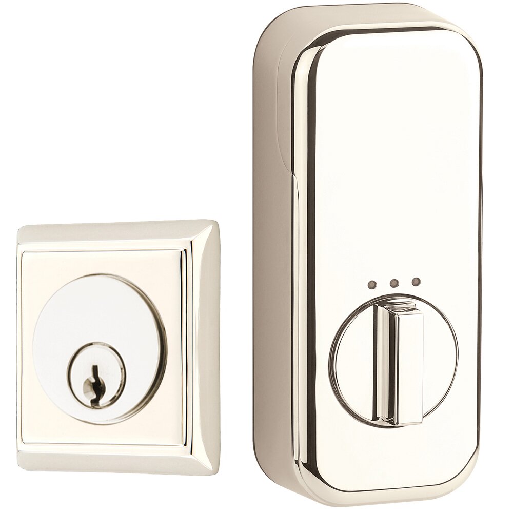 Empowered Rectangular Single Cylinder Deadbolt Connected by August in Polished Nickel