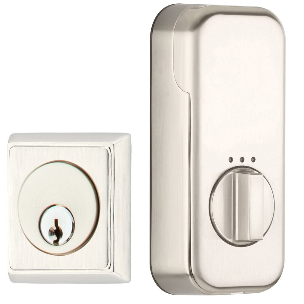 Empowered Rectangular Single Cylinder Deadbolt Connected by August in Satin Nickel