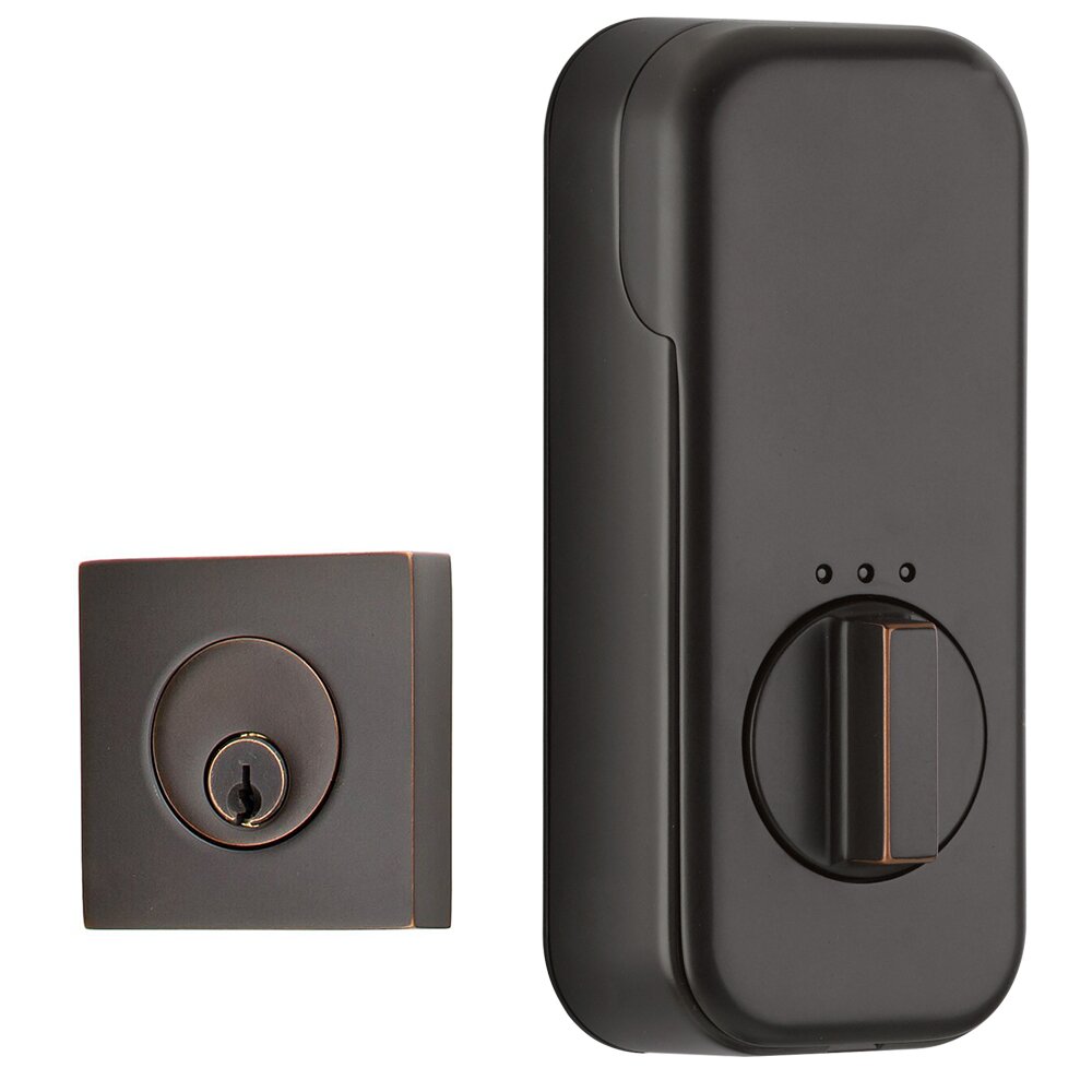 Empowered Square Single Cylinder Deadbolt Connected by August in Oil Rubbed Bronze